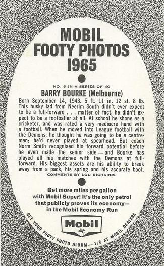 1965 Mobil Footy Photos VFL #6 Barry Bourke Back